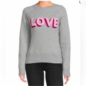 Bobeau LOVE Crewneck Gray Sweater Pink Letters XLP  Valentine’s Day